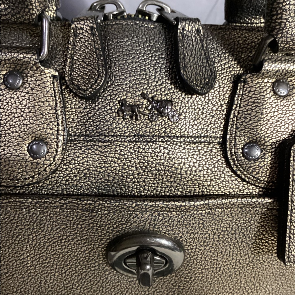 COACH Rhyder 33739 Metallic 2 Tone Leather Satchel Carryall Bag with Long Strap - Picture 3 of 12